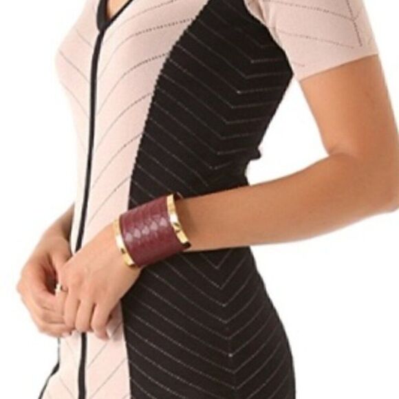 NWT Torn Ronny Kobo S Caterina Dress BodyCon Fitted Stretchy Sexy Black Nude Tan - Picture 4 of 7